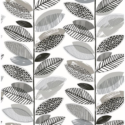 2904-25683 Nyssa Grey Leaves Wallpaper