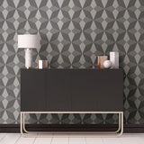  2908-25300 Valiant Grey Faux Grasscloth Geometric Wallpaper