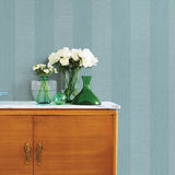 2908-25309 Intrepid Aqua Faux Grasscloth Stripe Wallpaper