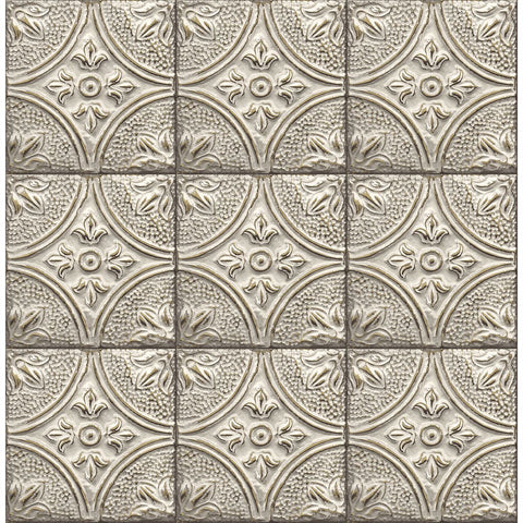 2922-23764 Cornelius Grey Tin Ceiling Tile Wallpaper