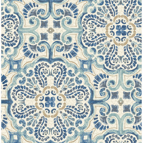 2922-24046 Florentine Blue Faux Tile Wallpaper
