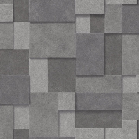 2922-25354 Duchamp Dark Grey Metallic Squares Wallpaper
