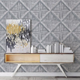2922-25373 Carriage House Grey Geometric Wood Wallpaper