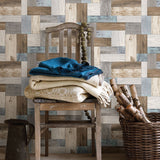 2922-25384 Knock on Wood Multicolor Distressed Wallpaper