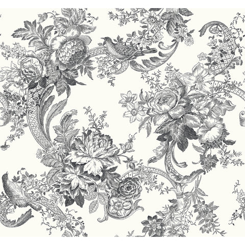 2927-81600 Carmel Black Baroque Florals Wallpaper