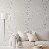 2927-81805 Taupe beige gray white watercolor cherry blossom branches Chinoiserie wallpaper
