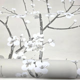 2927-81805 Taupe beige gray white watercolor cherry blossom branches Chinoiserie wallpaper
