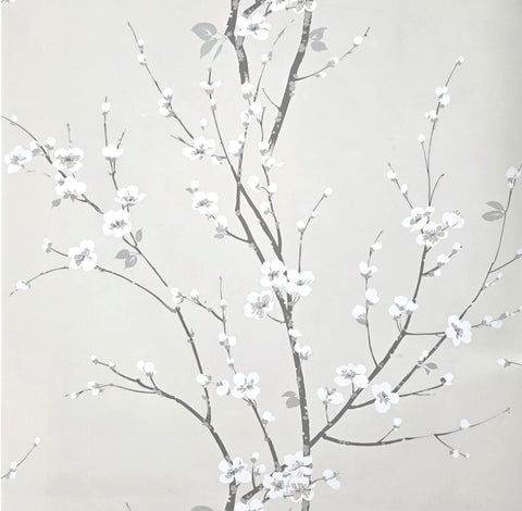 2927-81805 Taupe beige gray white watercolor cherry blossom branches Chinoiserie wallpaper
