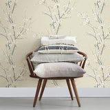 2927-81805 Taupe beige gray white watercolor cherry blossom branches Chinoiserie wallpaper

