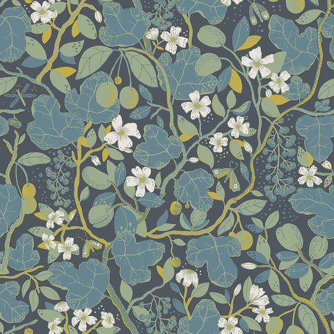  2932-65122 Ewald Blue Garden Vines Wallpaper
