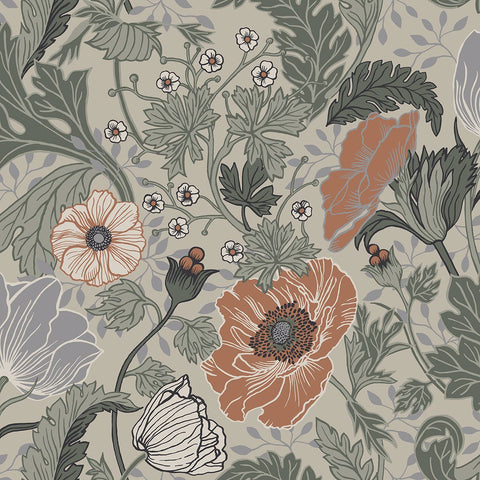 2948-33001 Anemone Grey Floral Wallpaper