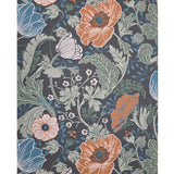 2948-33003 Large flowers blooms floral charcoal gray green blue orange peach Wallpaper roll