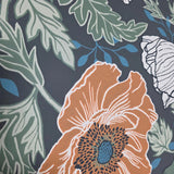 2948-33003 Large flowers blooms floral charcoal gray green blue orange peach Wallpaper roll