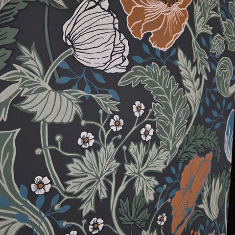 2948-33003 Large flowers blooms floral charcoal gray green blue orange peach Wallpaper roll