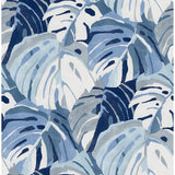 2969-26007 Samara Blue Monstera Leaf Wallpaper