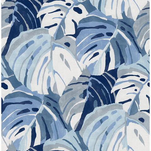 2969-26007 Samara Blue Monstera Leaf Wallpaper