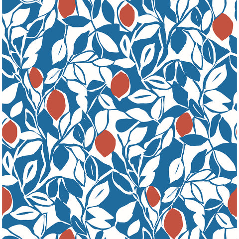 2969-26024 Loretto Blue Citrus Wallpaper