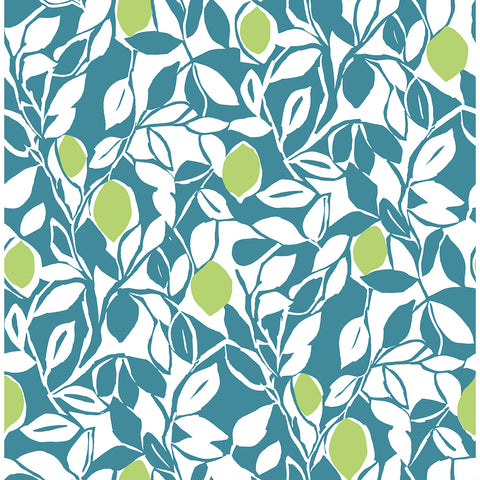 2969-26026 Loretto Teal Citrus Wallpaper