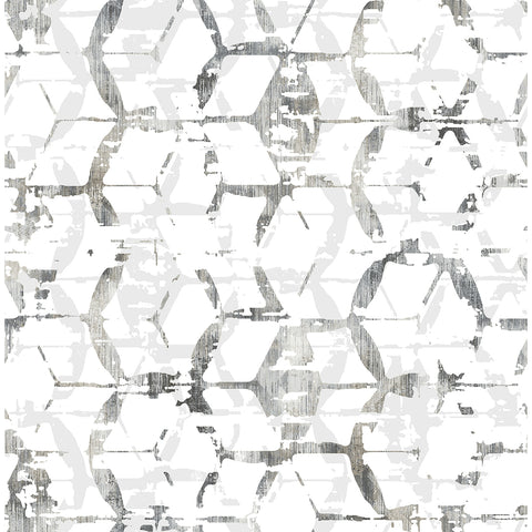 2969-26043 Augustine Black Distressed Geometric Wallpaper