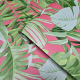 2969-26055 Alfresco leaves Palm Leaf Wallpaper pink green Jungle Tropical Floral 