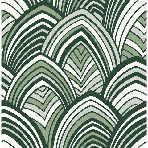 2969-87354 Cabarita Green Art Deco Flocked Leaves Wallpaper