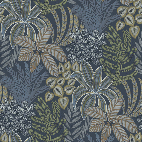 2970-13904 Sumner Navy Woodland Botanical Wallpaper