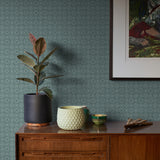 2970-26133 Larsson Teal Ogee Wallpaper