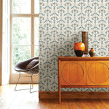 2970-26145 Dard Teal Tulip Ogee Wallpaper