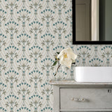 2970-26145 Dard Teal Tulip Ogee Wallpaper