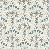 2970-26145 Dard Teal Tulip Ogee Wallpaper