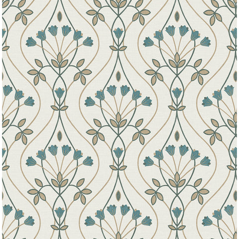 2970-26145 Dard Teal Tulip Ogee Wallpaper