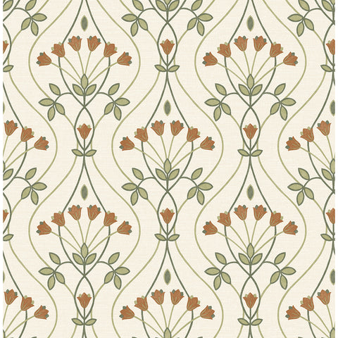 2970-26146 Dard Green Tulip Ogee Wallpaper