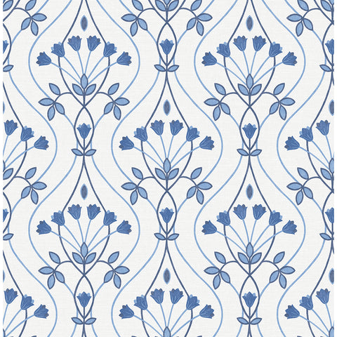 2970-26148 Dard Blue Tulip Ogee Wallpaper