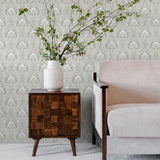 2970-26149 Mucha Off-White Botanical Ogee Wallpaper