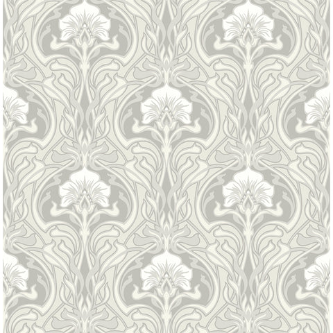 2970-26149 Mucha Off-White Botanical Ogee Wallpaper