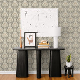  2970-26150 Mucha Dark Grey Botanical Ogee Wallpaper