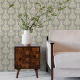  2970-26150 Mucha Dark Grey Botanical Ogee Wallpaper