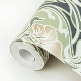  2970-26150 Mucha Dark Grey Botanical Ogee Wallpaper