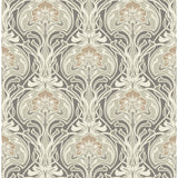  2970-26150 Mucha Dark Grey Botanical Ogee Wallpaper