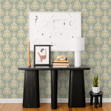 2970-26151 Mucha Teal Botanical Ogee Wallpaper