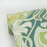 2970-26151 Mucha Teal Botanical Ogee Wallpaper