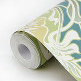 2970-26151 Mucha Teal Botanical Ogee Wallpaper