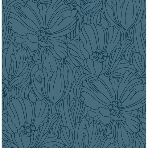 2970-87356 Selwyn Flock Dark Blue Floral Wallpaper