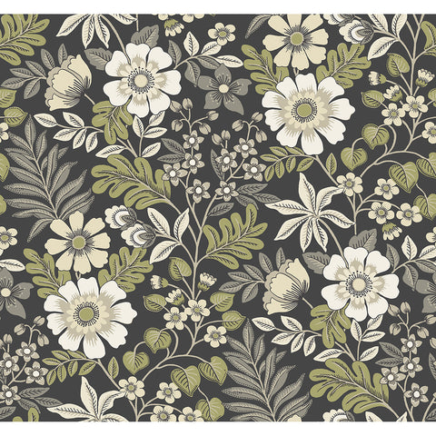 2970-87535 Voysey Black Floral Wallpaper