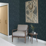 2971-86153 Lei Navy Etched Leaves Wallpaper