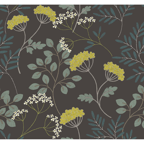 2975-87544 Sorrel Black Botanical Wallpaper