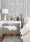 2976-86444 Artemis Platinum Damask Wallpaper