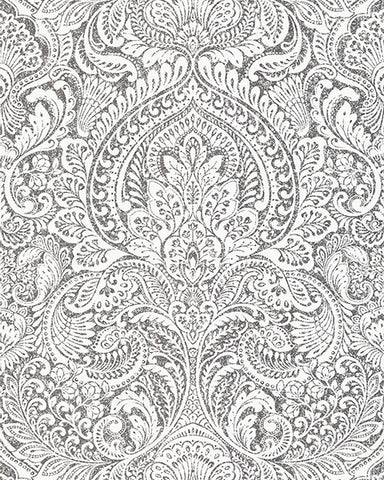 2976-86444 Artemis Platinum Damask Wallpaper
