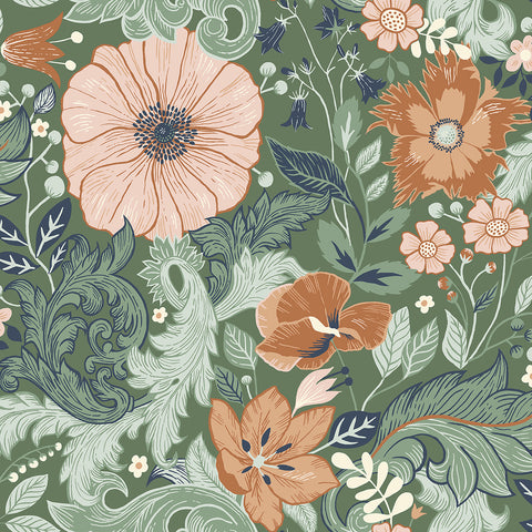 2999-13109 Victoria Green Floral Nouveau Wallpaper