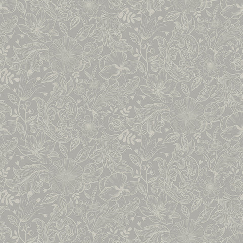  2999-13126 Wilma Grey Floral Block Print Wallpaper